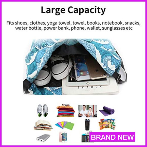 Waterproof Drawstring Backpack Gym Sports Beach Travel Daypack Unisex Adjustable - Picture 4 of 6